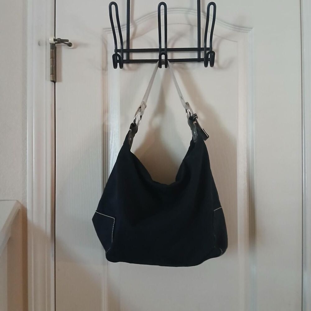Y2K Vintage 2003 Gap Black Canvas Contrast Stitch Buckle Strap Hobo Bag Grunge